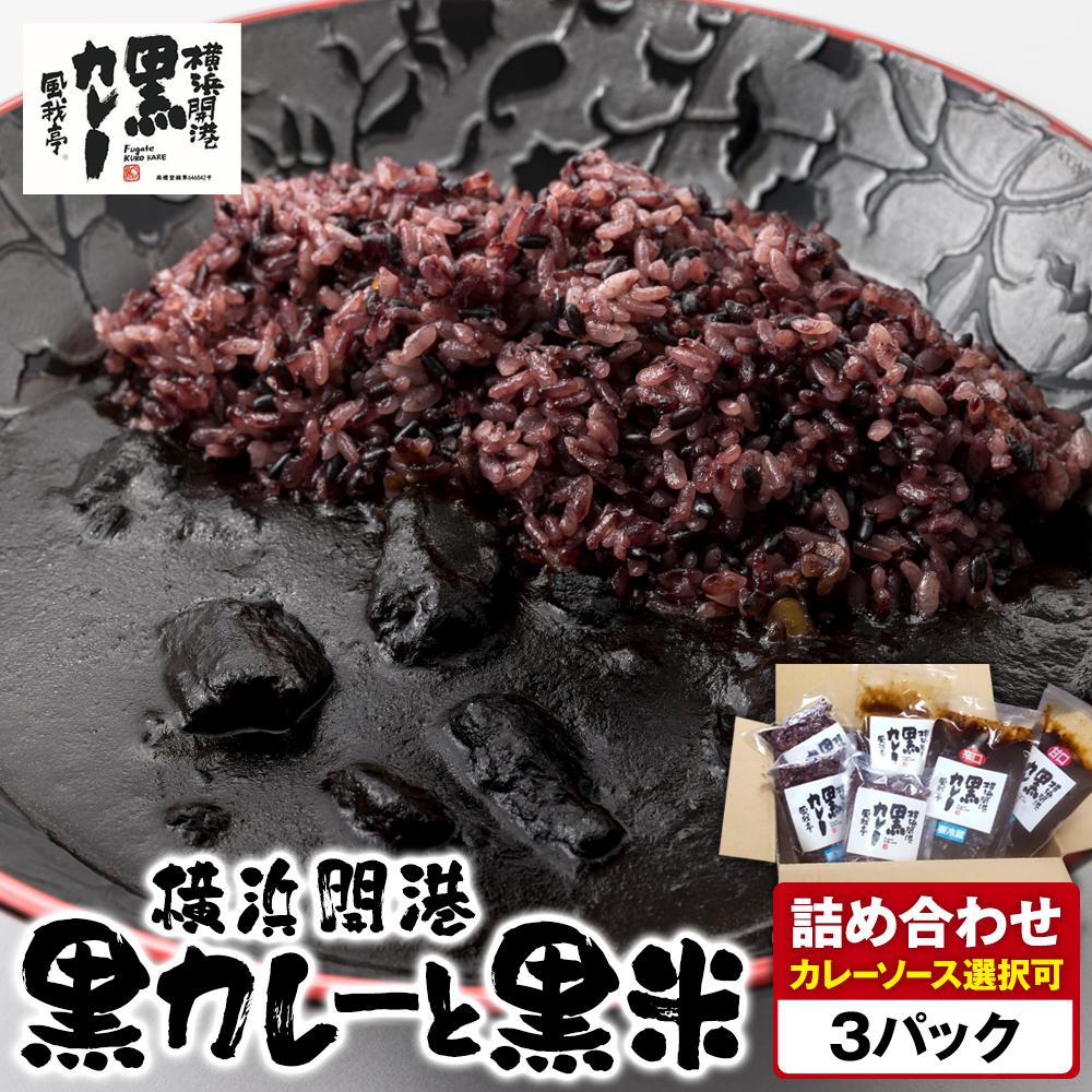 【ふるさと納税】風我亭の横浜開港黒カレーと黒米の詰め合わせ　3パック【カレーソース選択可能】 | 食品 加工食品 人気 おすすめ 送料無料