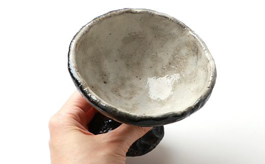 火之神窯 陶片木【脚付き デザート鉢】炭化焼成 粉引 カップ 深皿 陶器 A3−266【配送不可地域：離島】【1166409】