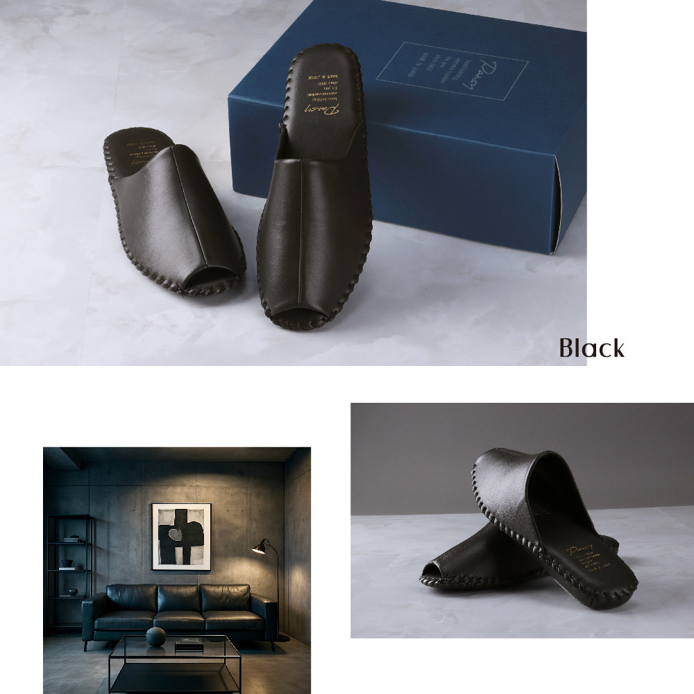 9962 スリッパ ブラック LL（27.0cm～27.5cm）パンジー 日本製 高級 メンズ ルームシューズ 手縫い おしゃれ シンプル 滑り止め 静音 履き心地抜群 ホテルライク 来客用 ギフト 