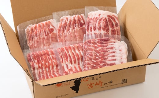 宮崎県産豚肉3種 小分け しゃぶしゃぶ用とスライスの詰め合わせセット1.2kg＜1.1-12＞
