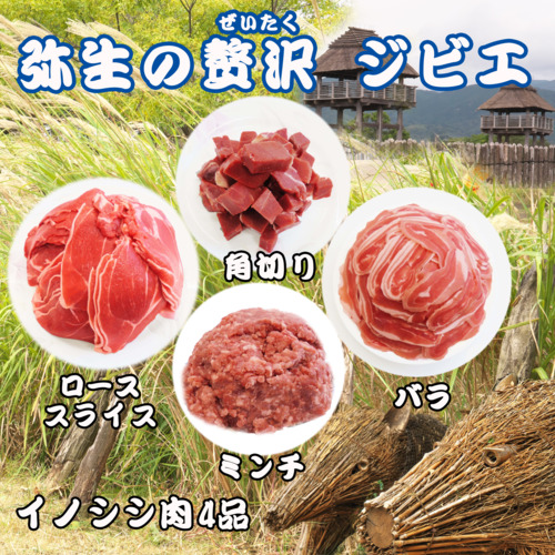 脊振ジビエ イノシシ肉(ロース バラ 角切り ミンチ)4品詰合せ(小) 【佐賀 佐賀県産 猪 ロース バラ スライス 焼肉 しゃぶしゃぶ 鍋物】(H072186)