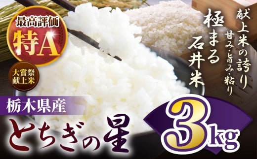 令和7年度 石井米（とちぎの星） 3kg | 3kg ふるさと納税 とちぎの星 那珂川町産 美味しい お弁当 おにぎり おいしい 数量限定 ご飯 送料無料 栃木県 那珂川町