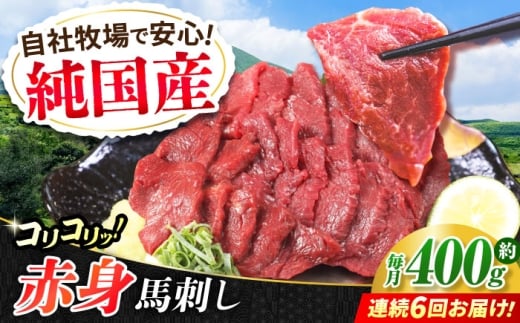 【全6回定期便】『純国産』熊本の味 コリコリ 赤身 馬刺し 計約400g（約200g×2パック）【有限会社 九州食肉産業】 馬刺 馬肉 桜肉 馬 うま ウマ ヘルシー 国産 新鮮 赤身 上質 小分け セット 大容量 低カロリー 高タンパク 冷凍 生食 生肉 ギフト 贈答用 食品 熊本県 合志 合志市 [AYCN132]