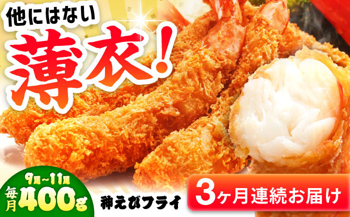 
            【全3回定期便】水産高校賞受賞！無頭「神えびフライ」9尾～11尾(400g)えびフライ 海老フライ えび エビ 海老 吉野ヶ里町/EBI研究所 [FDE011]
          