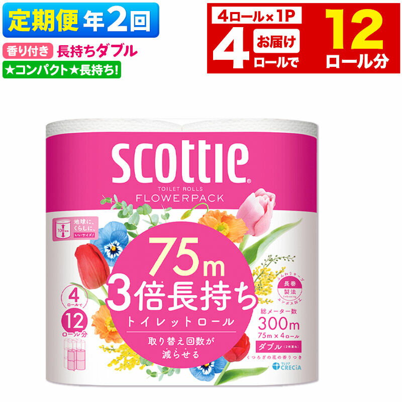 【ふるさと納税】《6ヶ月ごとに2回お届け》定期便 スコッティ フラワーパック 3倍長持ち 4ロール(ダブル)×1パック 秋田市オリジナル 新生活 [トイレットペーパー]