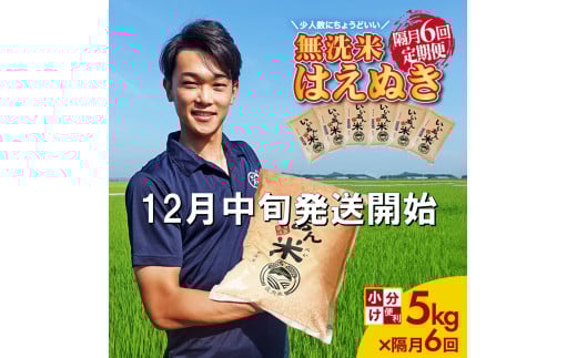 12月中旬発送開始／【隔月6回定期便】無洗米はえぬき　5kg×6回(計30kg)　農家直送『いいあん米』AG SM0035