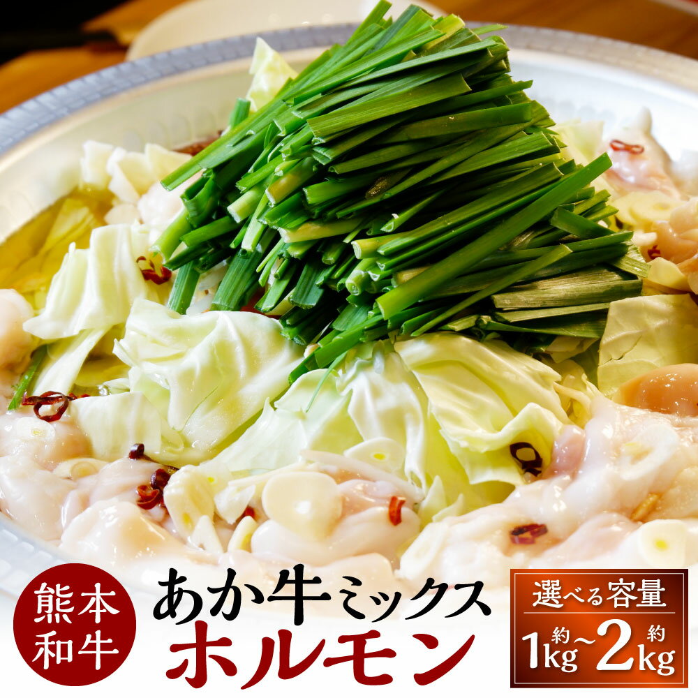 【ふるさと納税】【選べる容量】熊本和牛 あか牛 ホルモン 計約1kg～2kg 約500g×2～4パック 牛肉 赤牛 和牛 冷凍 ミックスホルモン 小腸 大腸 アカセンマイ センマイ 牛もつ モツ もつ鍋 国産 九州 熊本 熊本県 上天草市 送料無料