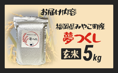 福岡県 みやこ町産 夢つくし （玄米） 5kg 【期間限定】 米 チャック付き チャック 真空パック 防虫 ごはん おにぎり おやつ 福岡県 福岡 九州 グルメ お取り寄せ