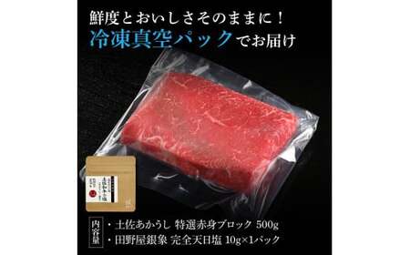 土佐あかうし 特選赤身ブロック 500g（田野屋銀象完全天日塩1P付き） 高知県土佐市 【株式会社LATERAL】 [BQAU031]