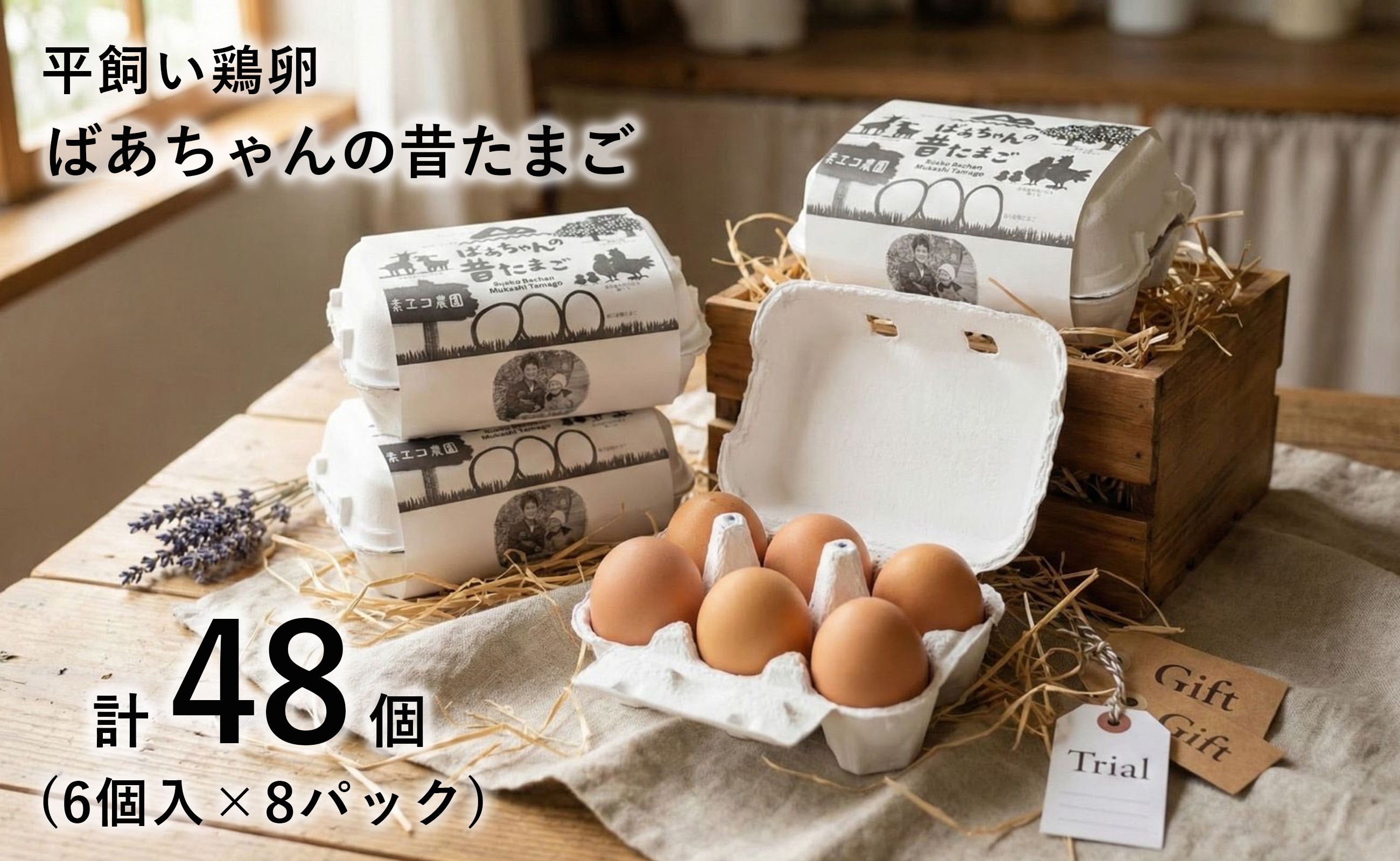 
                  素ヱコ農園 平飼い鶏卵「ばあちゃんの昔たまご」 48個(6個入×8パック)
                