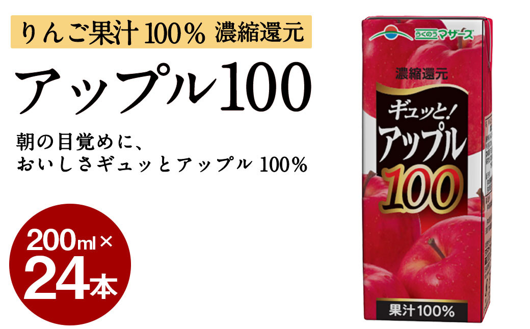 
                  ギュッと！ アップル100 200ml × 24本 合計4800ml りんご パックジュース 
                