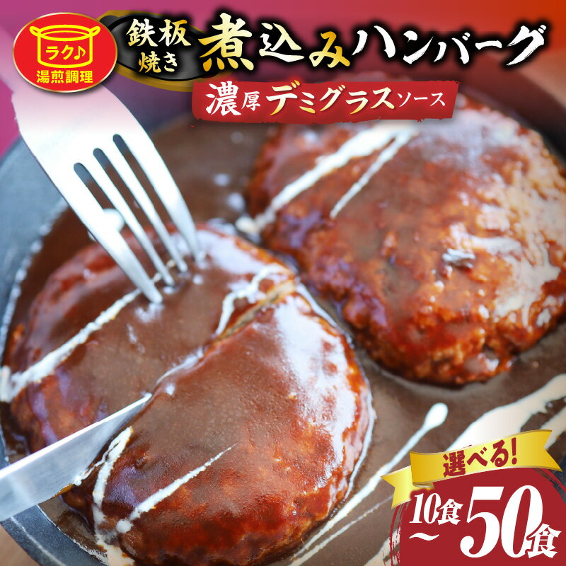 【ふるさと納税】【選べる内容量】鉄板焼き 煮込みハンバーグ 濃厚デミグラスソース 10食～50食セット ハンバーグ 煮込み 鉄板焼き 香ばしい 柔らか 濃厚 肉 お肉 合い挽き デミソース ジューシー 冷凍 香川県 三木町 おすすめ