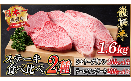 飛騨牛　ステーキ2種食べ比べセット　計1.6kg【冷蔵便】A4〜A5　黒毛和牛　シャトーブリアン他【配送不可地域：離島】【1530609】