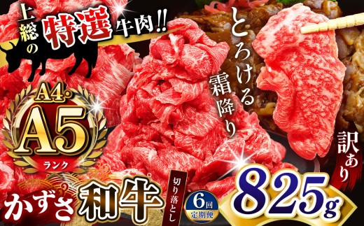 【 定期便 6回 】【 訳あり 】 A4 A5ランク 国産 和牛 上総の特選牛肉「かずさ和牛」切り落とし肉 825g | とろける 口どけ 牛肉 牛 肉 にく 和牛 かずさ和牛 切り落とし わけあり すき焼き 牛丼 国産 新鮮 オススメ 千葉県 君津市 きみつ