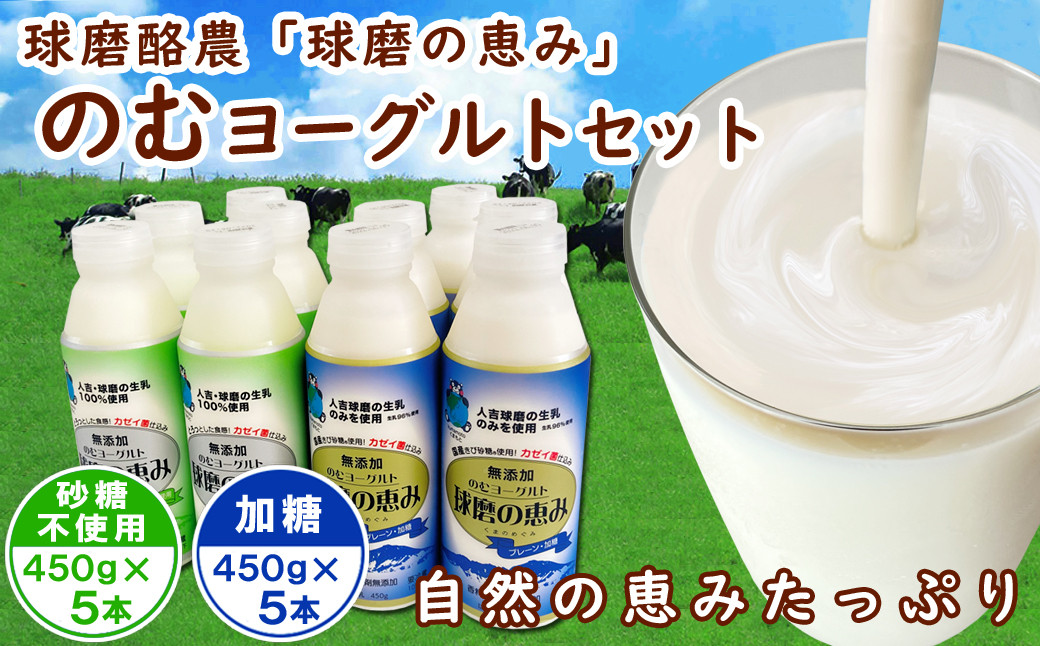 
            球磨の恵み「のむヨーグルト」450g×10本セット(加糖450g×5本・砂糖不使用450g×5本)
          