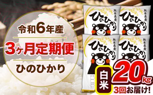 【3ヶ月定期便】令和6年産  定期便 ひのひかり20kg 《申込み翌月から発送》令和6年産 熊本県産 ふるさと納税 白米 精米 ひの 米 こめ ふるさとのうぜい ヒノヒカリ コメ 熊本米 ひのもり