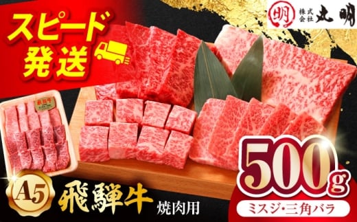【A5等級】 飛騨牛 ミスジ・三角バラ 500ｇ 焼肉用 特上カルビ 多治見市 / 飛騨牛の丸明 冷凍 和牛 希少部位 赤身 霜降り BBQ [THL004]
