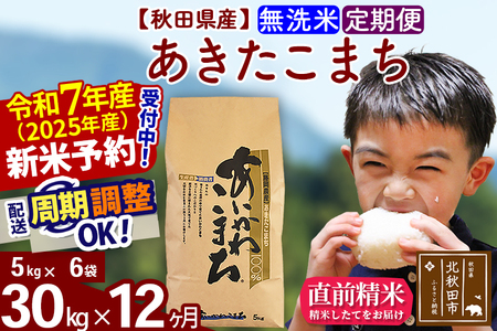 ※令和7年産 新米※《定期便12ヶ月》秋田県産 あきたこまち 30kg【無洗米】(5kg小分け袋) 2025年産 お届け時期選べる お届け周期調整可能 隔月に調整OK お米 藤岡農産