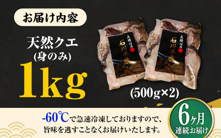 【全6回定期便】【 対馬産 】 天然 クエ 1kg（500g×2）（身のみ）《対馬市》【石川水産】 鍋 水炊き 鮮度抜群 海鮮[WAB025]