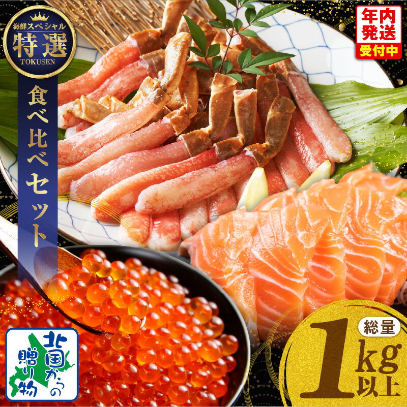 【ふるさと納税】 北国からの贈り物 豪華 海鮮 食べ比べ 総量 1kg 以上 ズワイ蟹 ポーション / アトランティック サーモン / いくら醤油漬け カニ 鮭 いくら 刺し身 カニ鍋 海鮮丼 海の幸 魚介類 海産物 年内発送 大阪府 泉佐野市 冷凍 お取り寄せ お取り寄せグルメ 送料無料