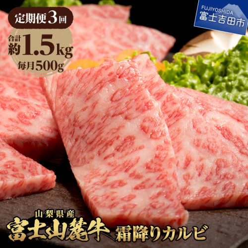 【3ヶ月お届け】山梨県産 富士山麓牛 霜降りカルビ 500g