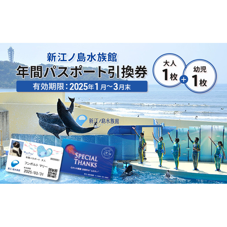 チケット 神奈川 【新江ノ島水族館】年間パスポート引換券(大人1枚+幼児1枚) 有効期間2025年1月～3月末まで 水族館 パスポート 入場券 江ノ島 藤沢市 神奈川県 プレゼント ギフト