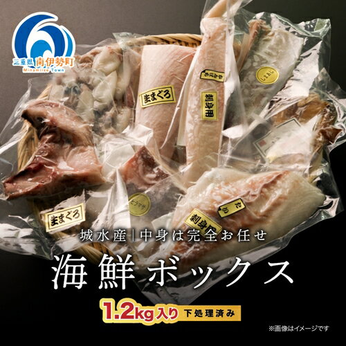 【ふるさと納税】（冷凍） 海鮮 ボックス 1.2kg 城水産 まぐろ 鮪 生まぐろ 鯛 たい かんぱち 勘八 シマアジ ヒラマサ 平昌 新鮮 魚 魚介 海鮮 海産物 海 特産品 海の幸 産地直送 国産 三重 南伊勢 伊勢志摩