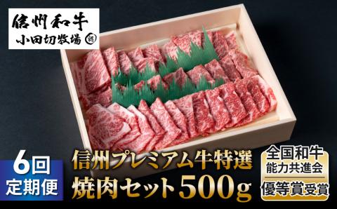 【６回定期便】小田切牧場信州プレミアム牛特選　焼肉セット500ｇ