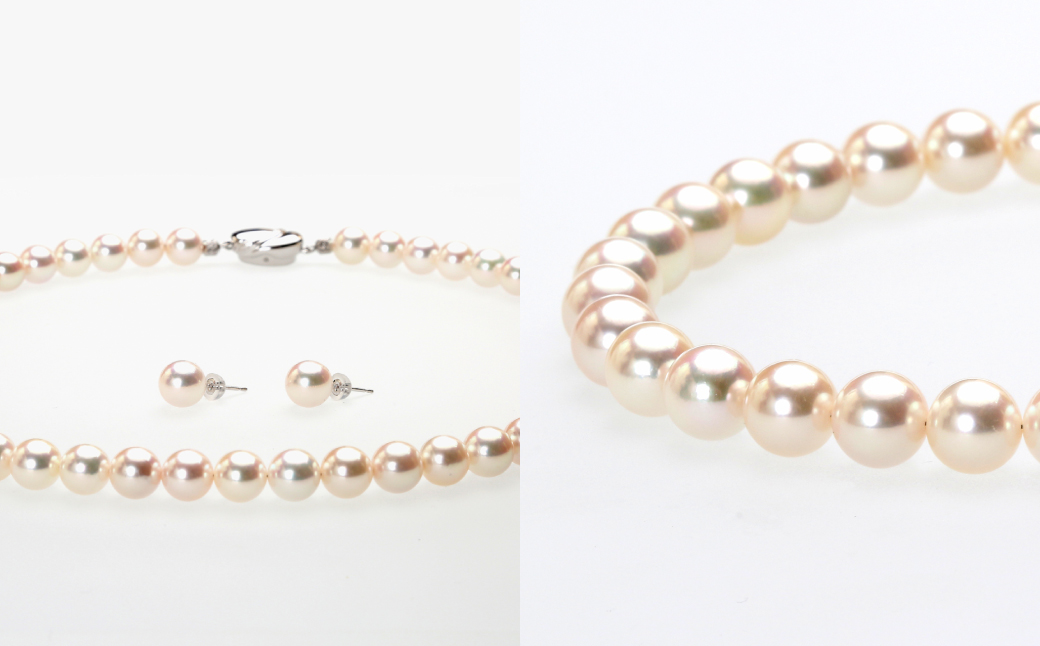 【オーロラ花珠鑑別鑑定書付】あこや真珠 (8−8.5mm珠) ネックレス & ピアス セット ／ ジュエリー アクセサリー パール 長崎県 長崎市