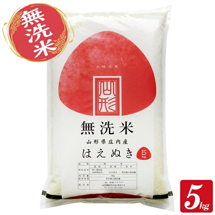 無洗米 庄内産はえぬき5kg×1袋（令和6年産米）