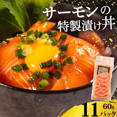 ふるさと納税 松原市 アトランティックサーモン 漬け丼 11食 小分け 鮭の海鮮丼 特製だれ 解凍後のせるだけ 冷凍