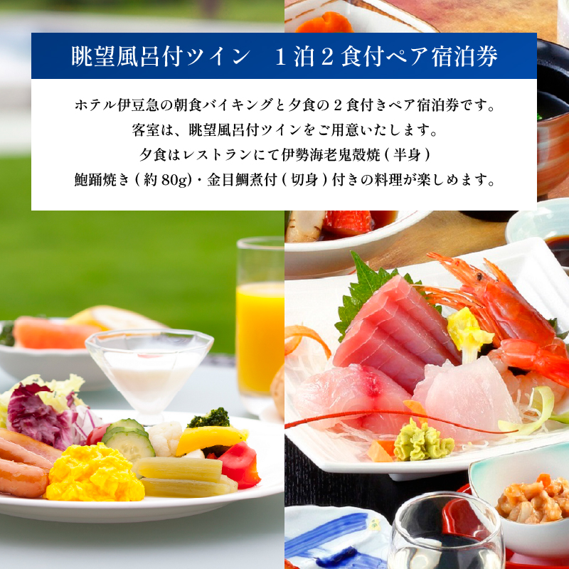 下田温泉　ホテル伊豆急　眺望風呂付ツイン　1泊2食付ペア宿泊券 [旅行 宿泊券 ペア 食事付き 温泉 オーシャンビュー 伊勢海老 鮑 金目鯛 白浜海岸 静岡 下田 伊豆] 