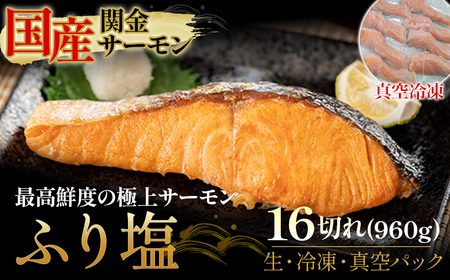 【真空冷凍】 関金サーモン ふり塩切り身 960g（60g×16切れ） マス 鮭 サーモン