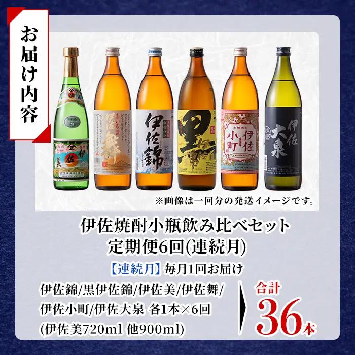 isa898 【定期便6回(連続月)】伊佐焼酎小瓶飲み比べセット 伊佐美720ml・他5種各900ml 合計36本(6種各1本×6回)  鹿児島 本格芋焼酎 芋焼酎 焼酎 五合瓶 四合瓶 飲み比べ 詰
