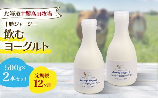 【毎月定期便】【十勝高田牧場】ジャージー飲むヨーグルト 500g×2本セット全12回【配送不可地域：離島】【4085602】