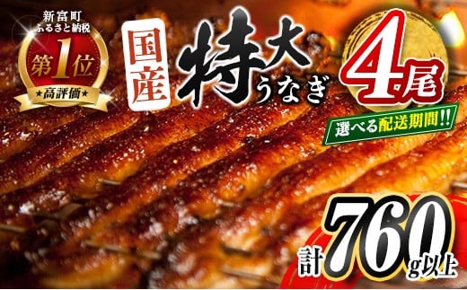 新富町産うなぎ蒲焼4尾 合計720g以上