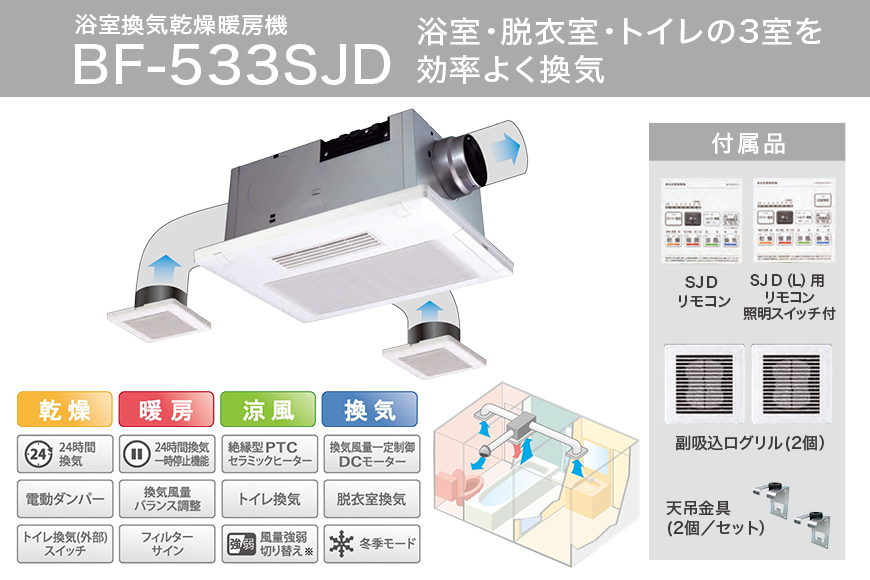 浴室換気乾燥暖房機：BF-533SJD/3室換気･セラミックヒータータイプ 茨城県 潮来市 030-0155