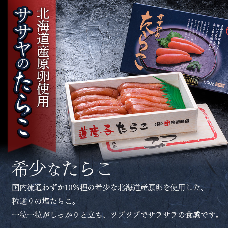 【北海道産】ササヤのたらこ500g 木箱（化粧箱）笹谷商店 タラコ ご飯のお供 海産物 F4F-2254