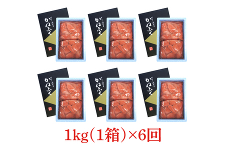 【定期便】かねふく 明太子 訳あり 切れ子 1kg  (1箱) 1年 （2カ月に１度 1kg × 6回 お届け） 規格外 不揃い 傷 訳アリ わけあり 切れ子 切子 めんたいこ 冷凍 小分け 魚介類 
