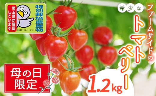 
母の日限定【特別栽培農産物】ファームサイドの朝採りトマトベリー 1.2kg 野菜 特別栽培 農産物 サラダ ピクルス 炒め物 食品 本庄産 関東 F5K-372
