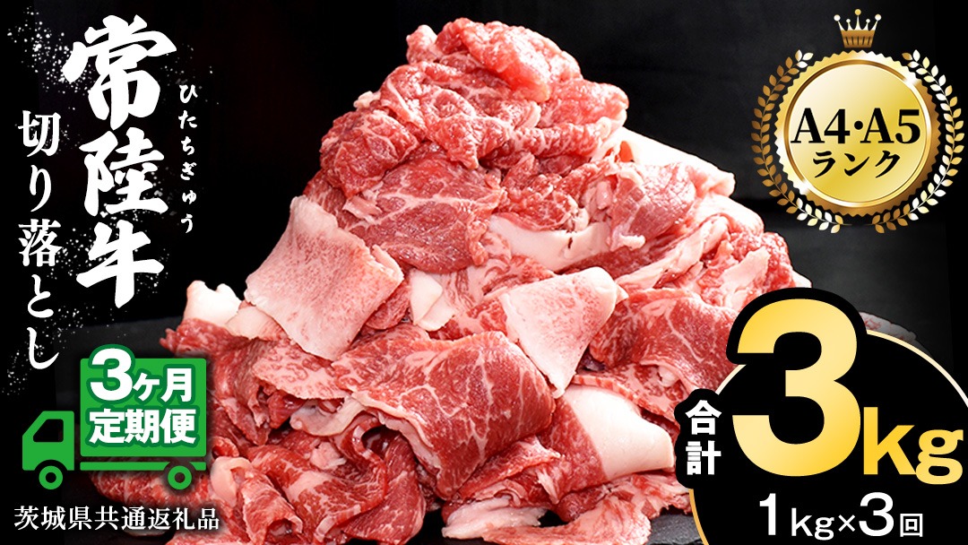 【 3ヶ月 定期便 】『 常陸牛 』 切り落とし 1kg ( 500g × 2パック ) 牛肉 国産 牛 肉 切り落とし肉 切落し 小分け お肉 A4 A5 ブランド牛 黒毛和牛 和牛 国産黒毛和牛 国産牛 すき焼き すきやき ( 茨城県共通返礼品 )