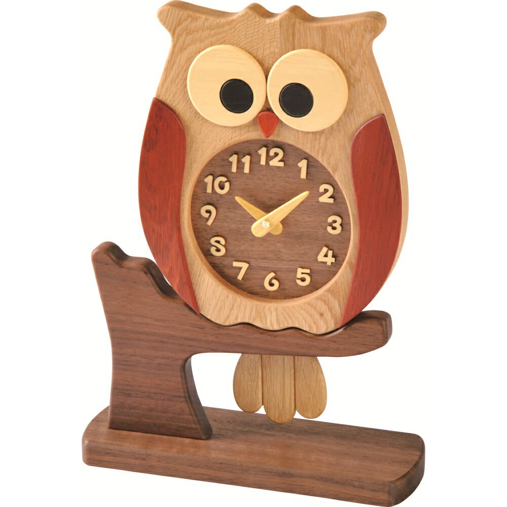 【ふるさと納税】【工房ペッカー】F60-A ふくろう時計（置き型）