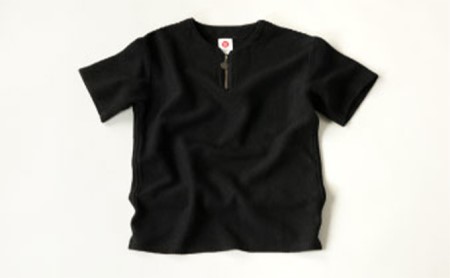 肌触りが良い刺子生地ファスナーTシャツ　九櫻ロゴチャーム付き　黒 4L