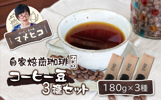 自家焙煎珈琲 マメヒコ の コーヒー豆 180g×3種セット / コーヒー  珈琲 豆 自家製 焙煎 飲み比べ ギフト 贈答