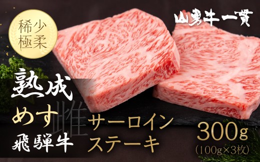 飛騨牛 サーロインステーキ 100g×3枚 300g 飛騨の牧場で育った熟成『山勇牛』牛肉 和牛 サーロイン ブランド牛 和牛 A4 A5 ランクのみ 冷凍 飛騨市