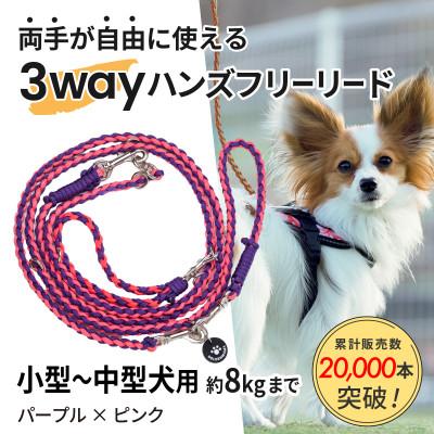 ふるさと納税 掛川市 【犬用】3WAYハンズフリーリード(小型〜中型犬用)パープル×ピンク【ゴールデンママ】