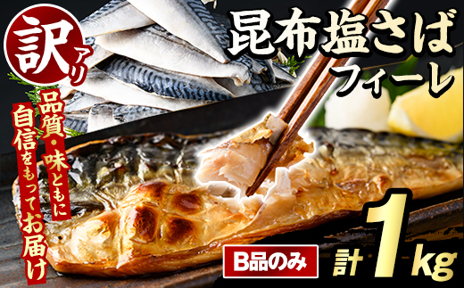 訳あり！昆布塩さばフィーレ(B品のみ・計1kg) サバ 鯖 おかず おつまみ 惣菜 焼き魚 切り身 昆布 ご家庭用 リピート 【グローバルフーズ】akn061-27