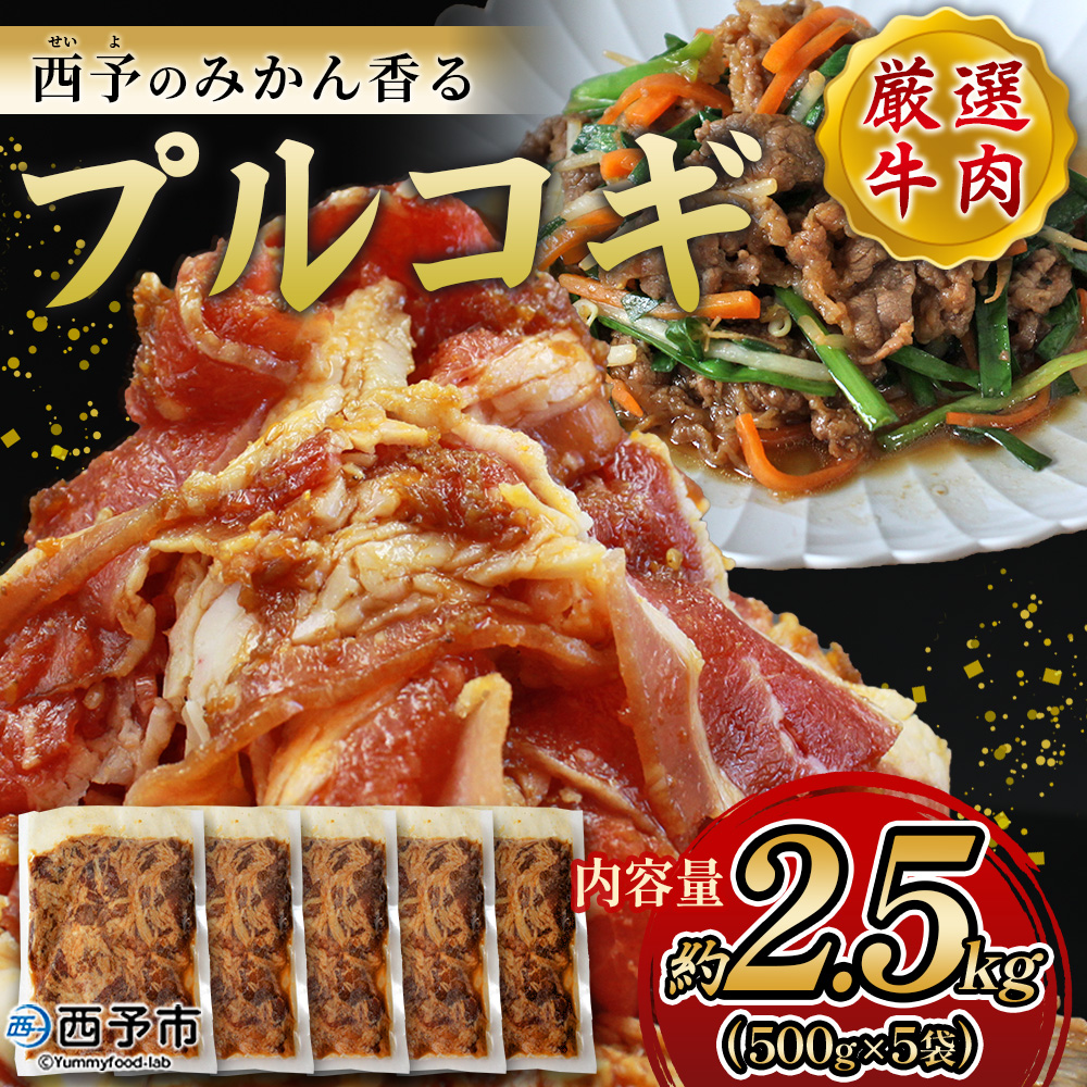 ＜西予のみかん香るプルコギ 合計 約2.5kg（1袋500g）＞ みかん風味 韓国料理 牛肉 お肉 焼肉 味付き タレ漬け レシピ 丼 献立 アレンジ 子供 惣菜 おかず 簡単 グルメ 愛媛県 西予市