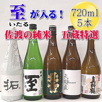 【ふるさと納税】日本酒 純米酒 720ml×5本 佐渡 五蔵 飲み比べ セット 北雪 / 金鶴 拓 / 真稜 至 / 真野鶴 鶴 / 天領盃 | 地酒 清酒 四合瓶 日本酒セット 新潟地酒 晩酌 家飲み お取り寄せ ギフト プレゼント 贈り物 新潟県 佐渡市