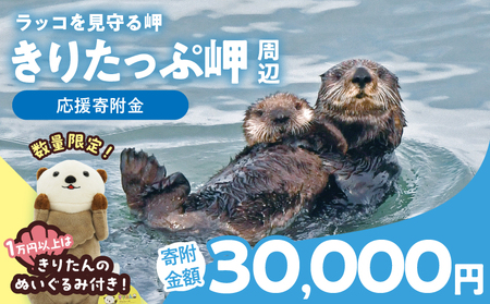 ラッコを見守る岬「きりたっぷ岬」周辺の環境整備　30000円分「きりたん」ぬいぐるみ付き_H0028-013-kiri